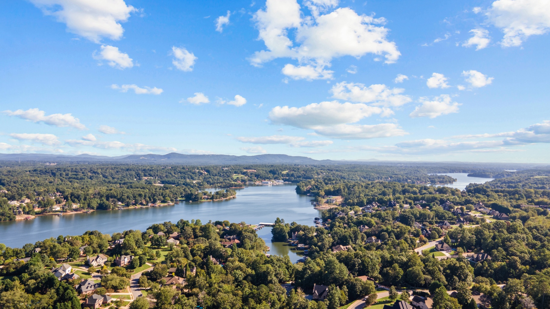 Lake Hickory aerial view at sunset